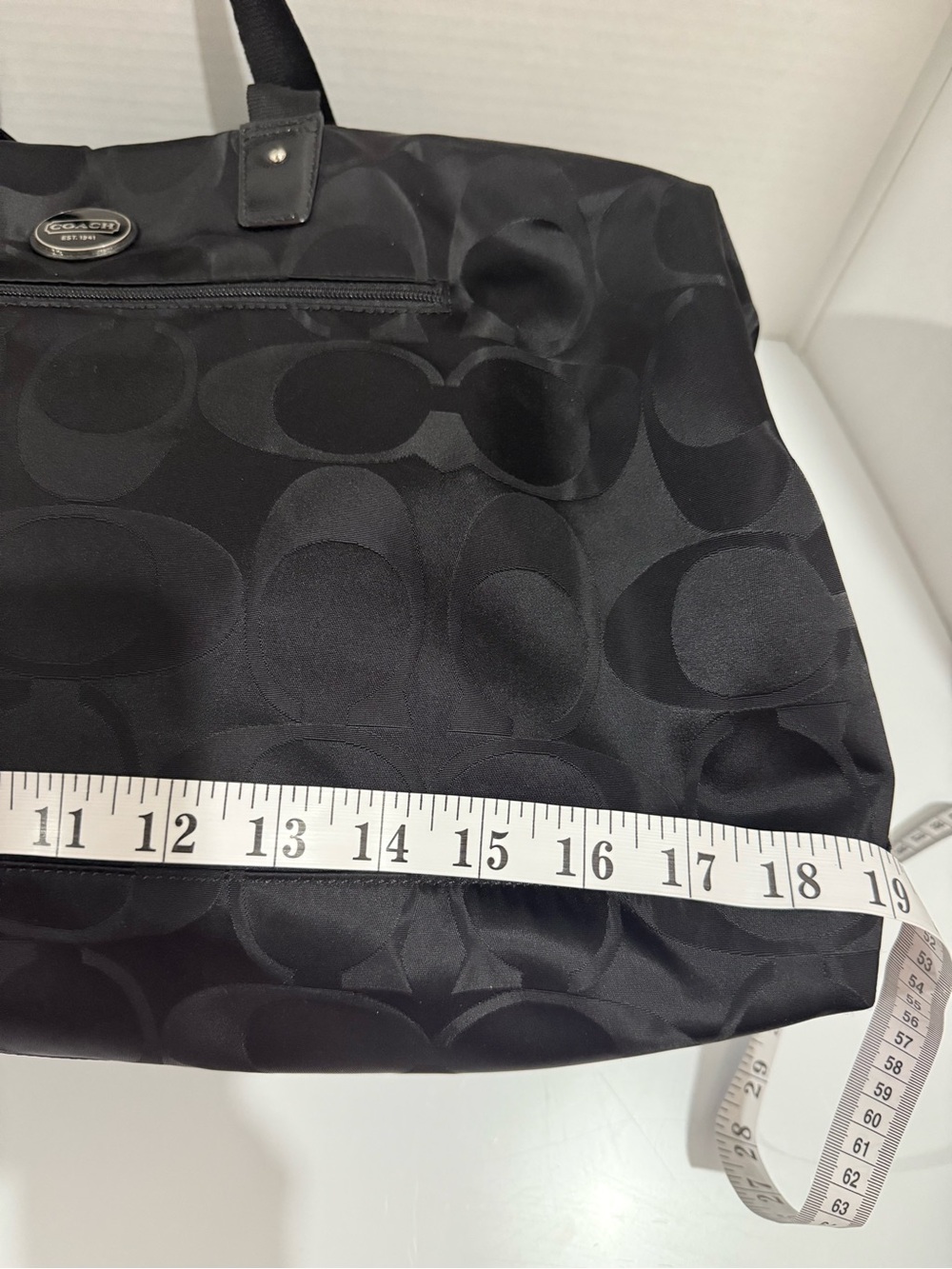 Coach Black Signature Nylon Getaway Duffle Bag Leather Trim F77469 - Picture 15 of 16